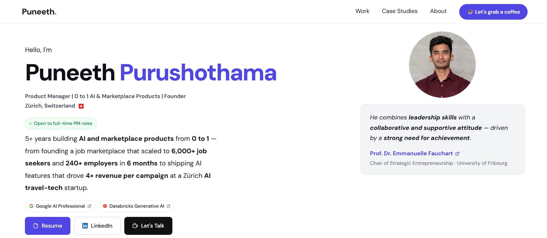 Puneeth Purushothama portfolio homepage